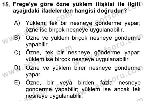 Dil Felsefesi Dersi Ara Sınavı Deneme Sınav Soruları 15. Soru