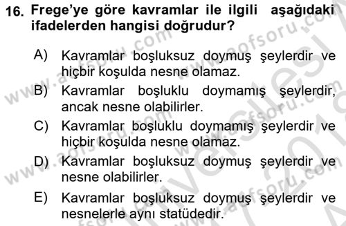 Dil Felsefesi Dersi 2017 - 2018 Yılı (Vize) Ara Sınav Soruları 16. Soru