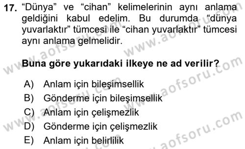 Dil Felsefesi Dersi Ara Sınavı Deneme Sınav Soruları 17. Soru