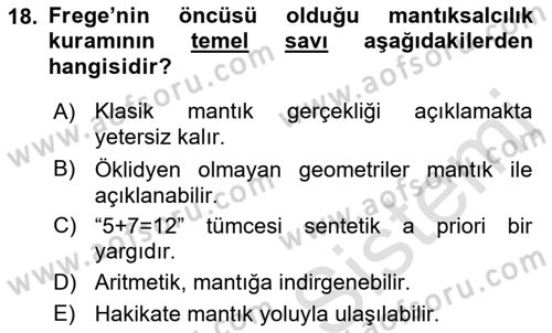 Dil Felsefesi Dersi Ara Sınavı Deneme Sınav Soruları 18. Soru