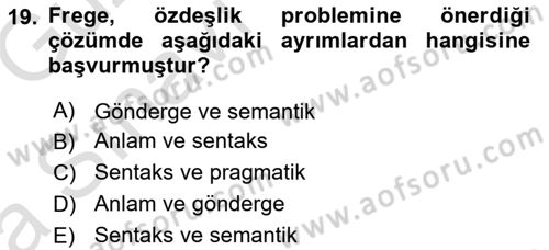 Dil Felsefesi Dersi Ara Sınavı Deneme Sınav Soruları 19. Soru