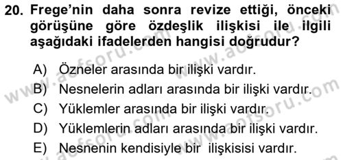 Dil Felsefesi Dersi Ara Sınavı Deneme Sınav Soruları 20. Soru