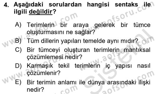 Dil Felsefesi Dersi 2017 - 2018 Yılı (Vize) Ara Sınav Soruları 4. Soru