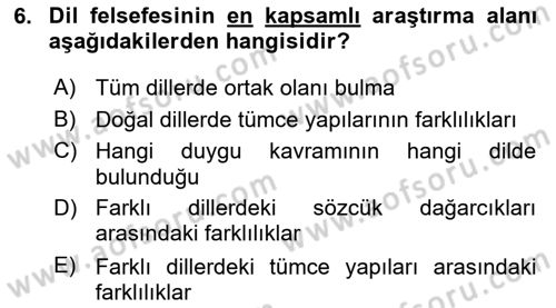 Dil Felsefesi Dersi 2017 - 2018 Yılı (Vize) Ara Sınav Soruları 6. Soru