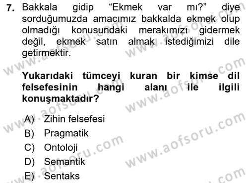 Dil Felsefesi Dersi Ara Sınavı Deneme Sınav Soruları 7. Soru