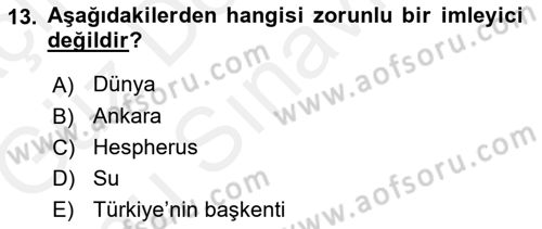 Dil Felsefesi Dersi 2017 - 2018 Yılı (Final) Dönem Sonu Sınav Soruları 13. Soru