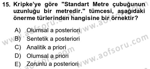 Dil Felsefesi Dersi 2017 - 2018 Yılı (Final) Dönem Sonu Sınav Soruları 15. Soru