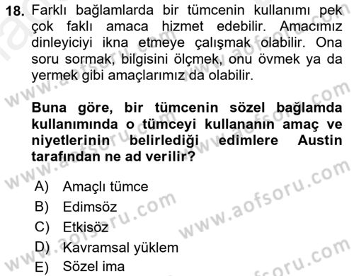 Dil Felsefesi Dersi 2017 - 2018 Yılı (Final) Dönem Sonu Sınav Soruları 18. Soru