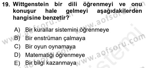 Dil Felsefesi Dersi 2017 - 2018 Yılı (Final) Dönem Sonu Sınav Soruları 19. Soru