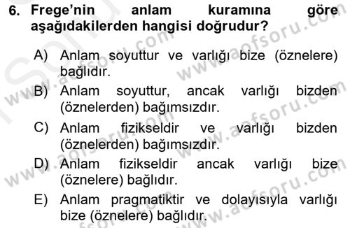 Dil Felsefesi Dersi 2017 - 2018 Yılı (Final) Dönem Sonu Sınav Soruları 6. Soru