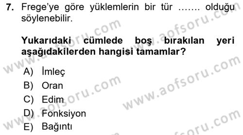 Dil Felsefesi Dersi 2017 - 2018 Yılı (Final) Dönem Sonu Sınav Soruları 7. Soru