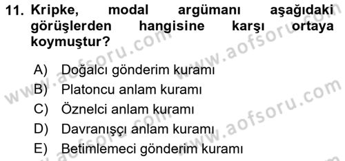 Dil Felsefesi Dersi 2018 - 2019 Yılı 3 Ders Sınav Soruları 11. Soru