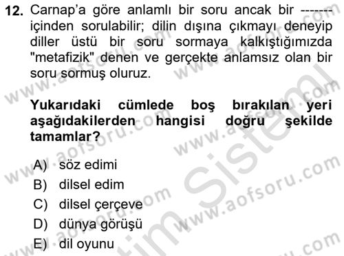 Dil Felsefesi Dersi 2018 - 2019 Yılı 3 Ders Sınav Soruları 12. Soru