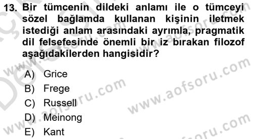 Dil Felsefesi Dersi 2018 - 2019 Yılı 3 Ders Sınav Soruları 13. Soru