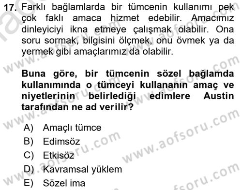 Dil Felsefesi Dersi 2018 - 2019 Yılı 3 Ders Sınav Soruları 17. Soru