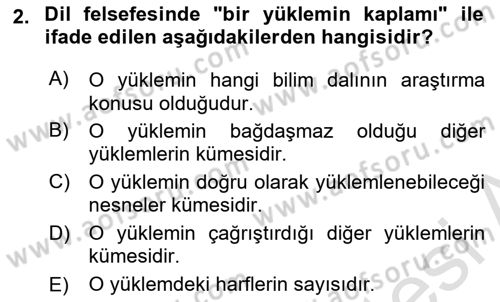 Dil Felsefesi Dersi 2018 - 2019 Yılı 3 Ders Sınav Soruları 2. Soru
