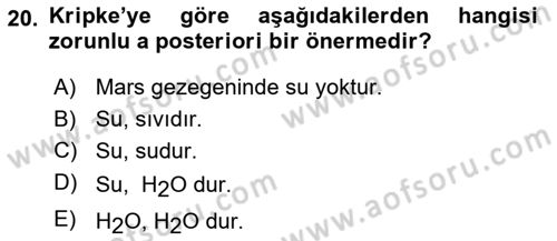 Dil Felsefesi Dersi 2018 - 2019 Yılı 3 Ders Sınav Soruları 20. Soru