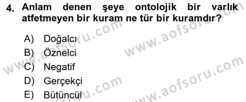 Dil Felsefesi Dersi 2018 - 2019 Yılı 3 Ders Sınav Soruları 4. Soru