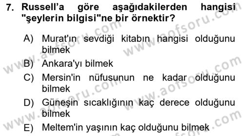 Dil Felsefesi Dersi 2018 - 2019 Yılı 3 Ders Sınav Soruları 7. Soru