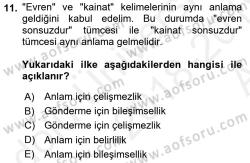 Dil Felsefesi Dersi 2018 - 2019 Yılı (Vize) Ara Sınav Soruları 11. Soru
