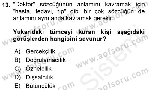 Dil Felsefesi Dersi 2018 - 2019 Yılı (Vize) Ara Sınav Soruları 13. Soru