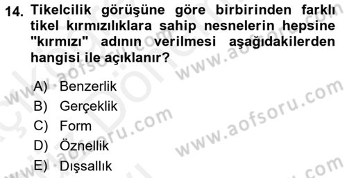 Dil Felsefesi Dersi 2018 - 2019 Yılı (Vize) Ara Sınav Soruları 14. Soru