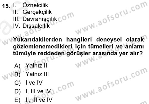 Dil Felsefesi Dersi 2018 - 2019 Yılı (Vize) Ara Sınav Soruları 15. Soru