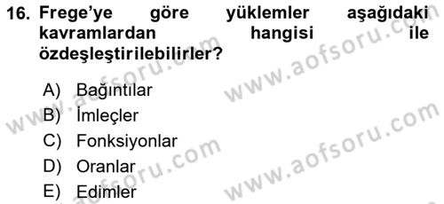 Dil Felsefesi Dersi 2018 - 2019 Yılı (Vize) Ara Sınav Soruları 16. Soru