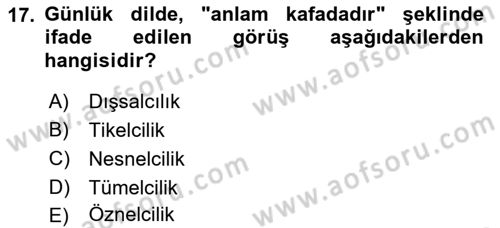 Dil Felsefesi Dersi 2018 - 2019 Yılı (Vize) Ara Sınav Soruları 17. Soru