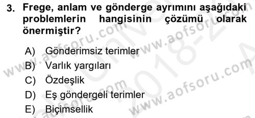 Dil Felsefesi Dersi 2018 - 2019 Yılı (Vize) Ara Sınav Soruları 3. Soru