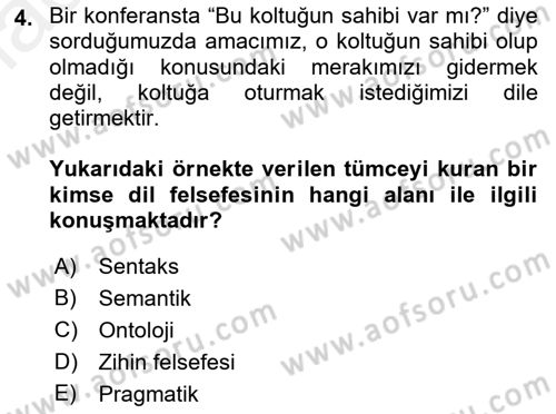 Dil Felsefesi Dersi 2018 - 2019 Yılı (Vize) Ara Sınav Soruları 4. Soru