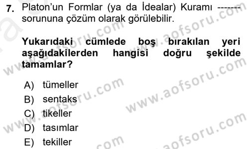 Dil Felsefesi Dersi 2018 - 2019 Yılı (Vize) Ara Sınav Soruları 7. Soru
