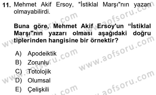 Dil Felsefesi Dersi 2018 - 2019 Yılı (Final) Dönem Sonu Sınav Soruları 11. Soru