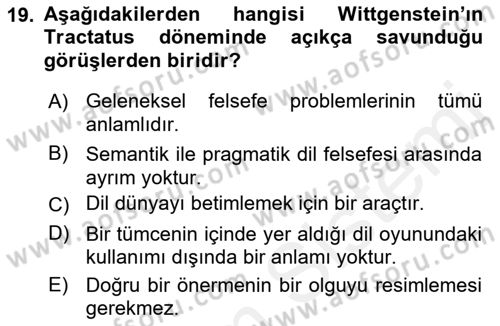 Dil Felsefesi Dersi 2018 - 2019 Yılı (Final) Dönem Sonu Sınav Soruları 19. Soru