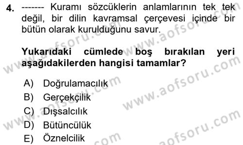 Dil Felsefesi Dersi 2018 - 2019 Yılı (Final) Dönem Sonu Sınav Soruları 4. Soru