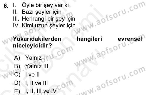 Dil Felsefesi Dersi 2018 - 2019 Yılı (Final) Dönem Sonu Sınav Soruları 6. Soru
