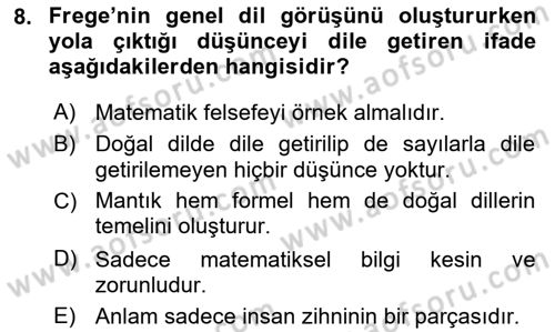 Dil Felsefesi Dersi 2018 - 2019 Yılı (Final) Dönem Sonu Sınav Soruları 8. Soru
