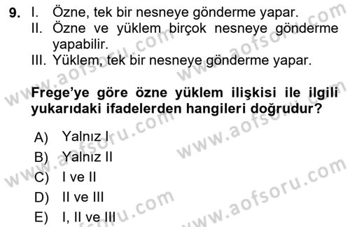 Dil Felsefesi Dersi 2018 - 2019 Yılı (Final) Dönem Sonu Sınav Soruları 9. Soru