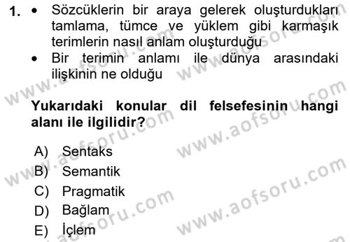Dil Felsefesi Dersi 2018 - 2019 Yılı Yaz Okulu Sınav Soruları 1. Soru