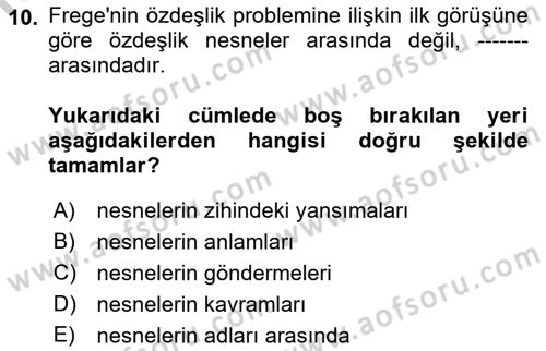 Dil Felsefesi Dersi 2018 - 2019 Yılı Yaz Okulu Sınav Soruları 10. Soru