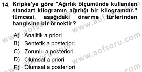 Dil Felsefesi Dersi 2018 - 2019 Yılı Yaz Okulu Sınav Soruları 14. Soru