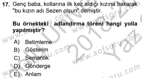 Dil Felsefesi Dersi 2018 - 2019 Yılı Yaz Okulu Sınav Soruları 17. Soru