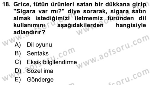 Dil Felsefesi Dersi 2018 - 2019 Yılı Yaz Okulu Sınav Soruları 18. Soru