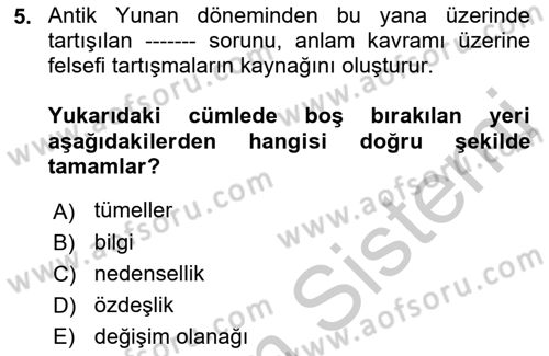 Dil Felsefesi Dersi 2018 - 2019 Yılı Yaz Okulu Sınav Soruları 5. Soru