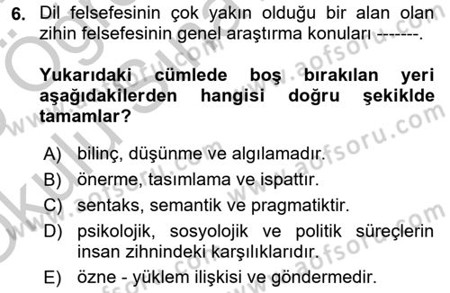 Dil Felsefesi Dersi 2018 - 2019 Yılı Yaz Okulu Sınav Soruları 6. Soru