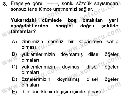 Dil Felsefesi Dersi 2018 - 2019 Yılı Yaz Okulu Sınav Soruları 8. Soru