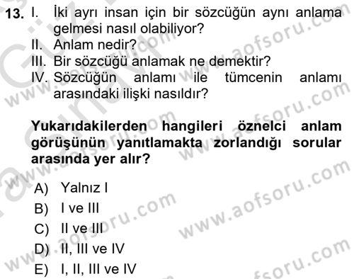 Dil Felsefesi Dersi 2019 - 2020 Yılı (Vize) Ara Sınav Soruları 13. Soru