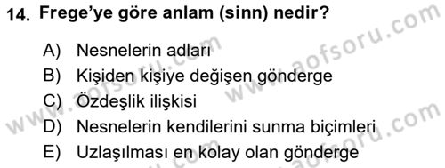 Dil Felsefesi Dersi Ara Sınavı Deneme Sınav Soruları 14. Soru