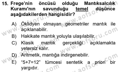 Dil Felsefesi Dersi Ara Sınavı Deneme Sınav Soruları 15. Soru