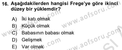 Dil Felsefesi Dersi Ara Sınavı Deneme Sınav Soruları 16. Soru